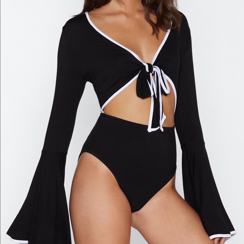 Nasty Gal black and white tie body suit